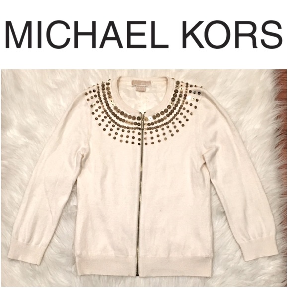 MICHAEL Michael Kors Gold Sequin Zip-up Sweater XS - Picture 4 of 14